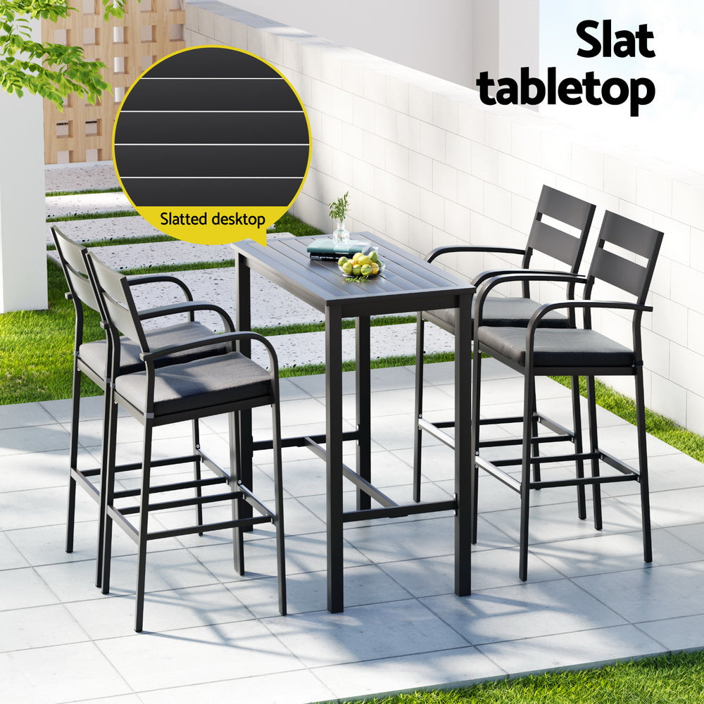 5 PC Outdoor Bistro Bar Table & Stools Set - Dark Grey