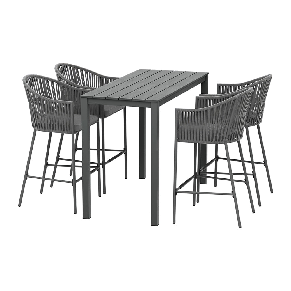 5PC Outdoor Bar Table & Stool Dining Set - Grey - Homecoze