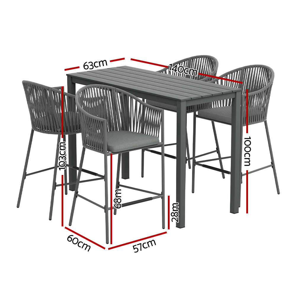 5PC Outdoor Bar Table & Stool Dining Set - Grey - Homecoze
