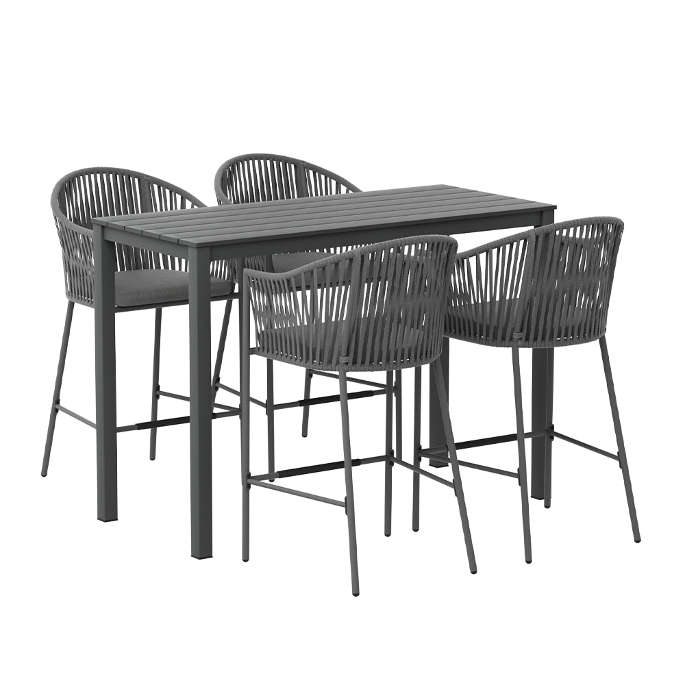 5PC Outdoor Bar Table & Stool Dining Set - Grey - Homecoze