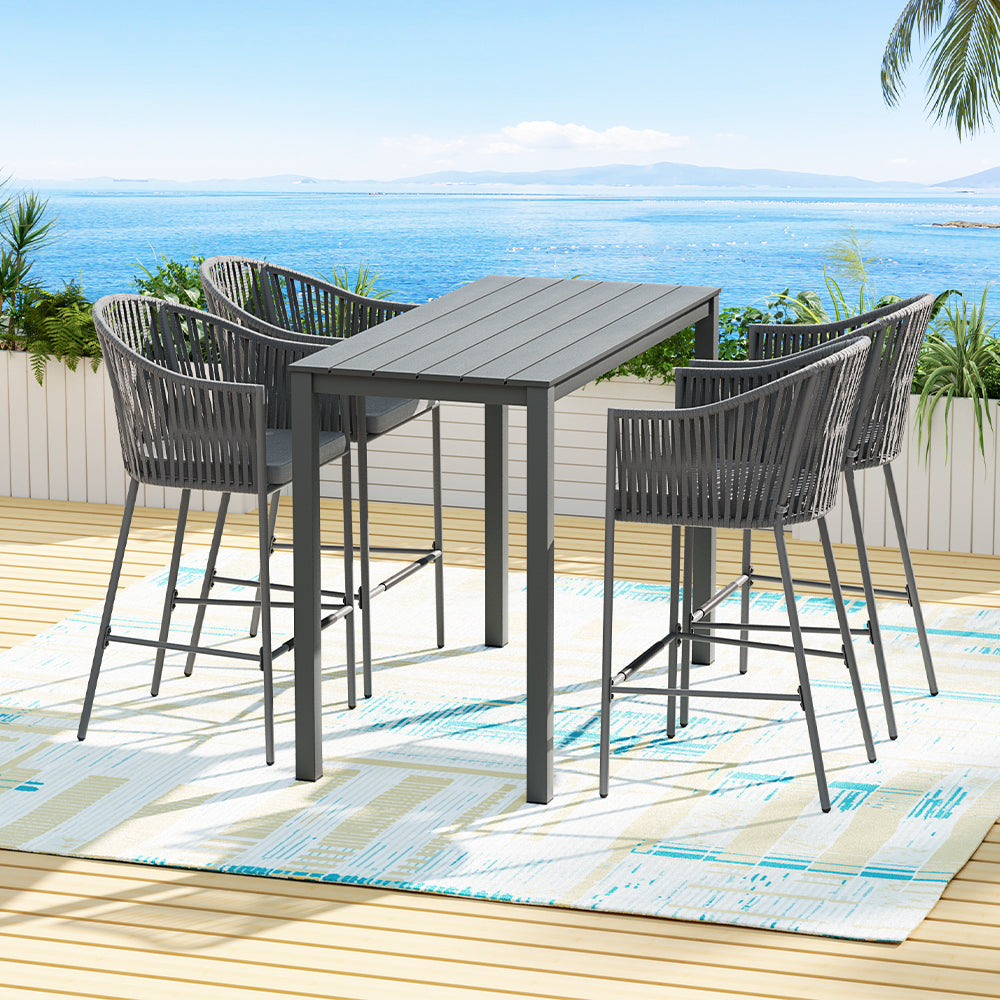 5PC Outdoor Bar Table & Stool Dining Set - Grey - Homecoze