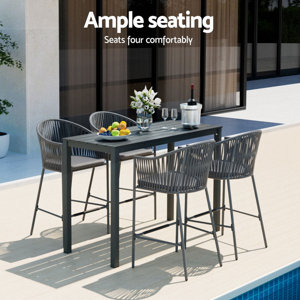 5PC Outdoor Bar Table & Stool Dining Set - Grey - Homecoze