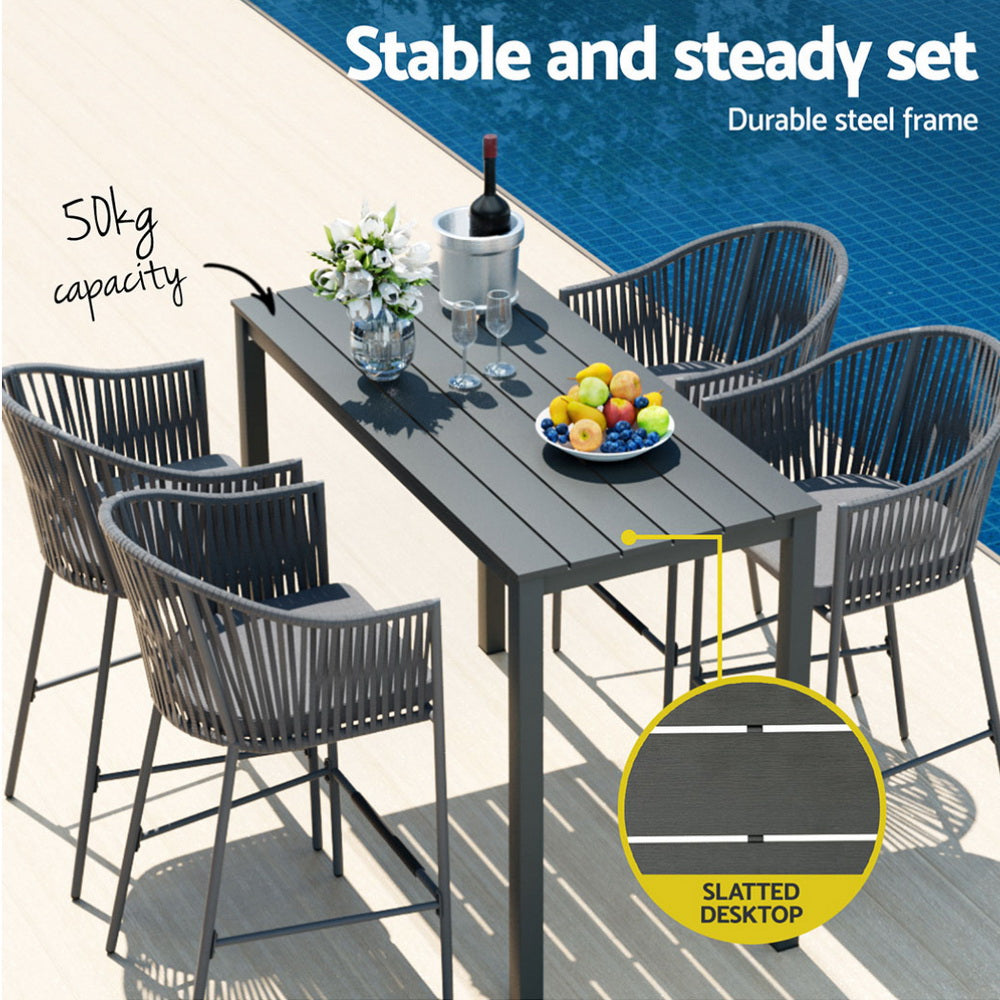 5PC Outdoor Bar Table & Stool Dining Set - Grey - Homecoze