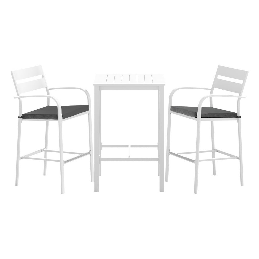 3 PC Outdoor Bistro Bar Table & Stools Set - White - Homecoze