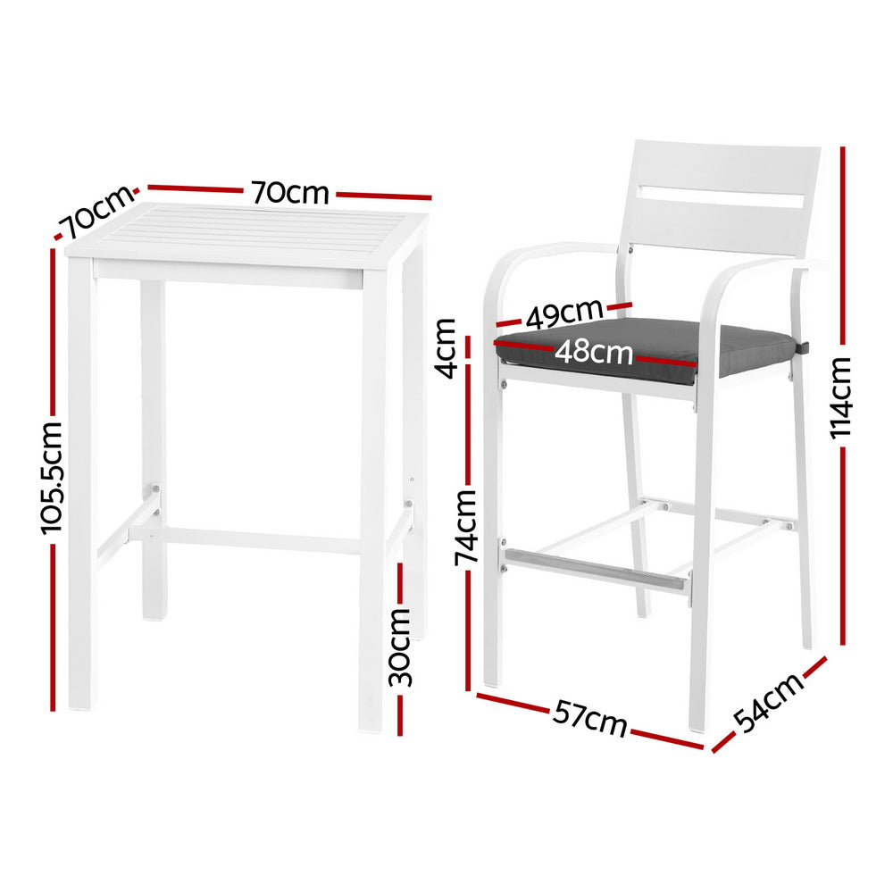 3 PC Outdoor Bistro Bar Table & Stools Set - White - Homecoze
