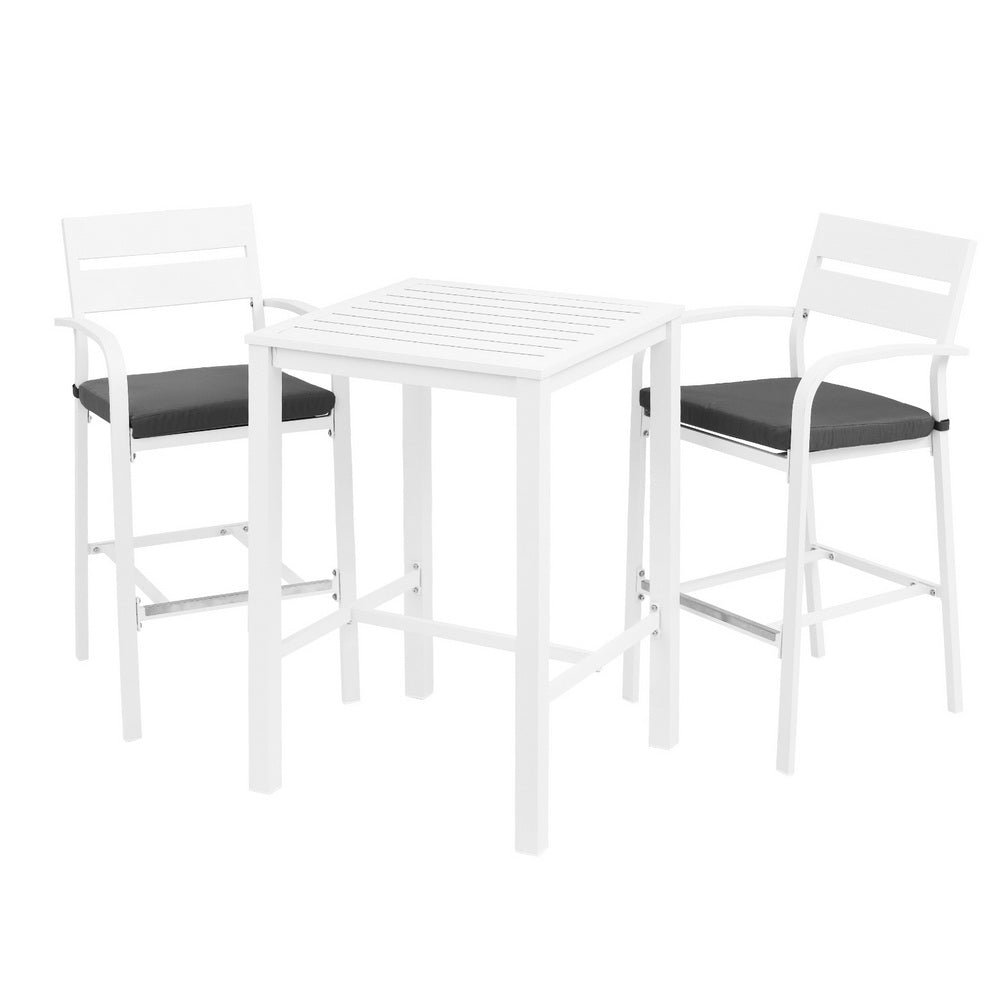 3 PC Outdoor Bistro Bar Table & Stools Set - White - Homecoze