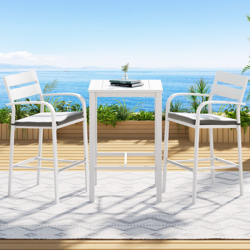 3 PC Outdoor Bistro Bar Table & Stools Set - White - Homecoze