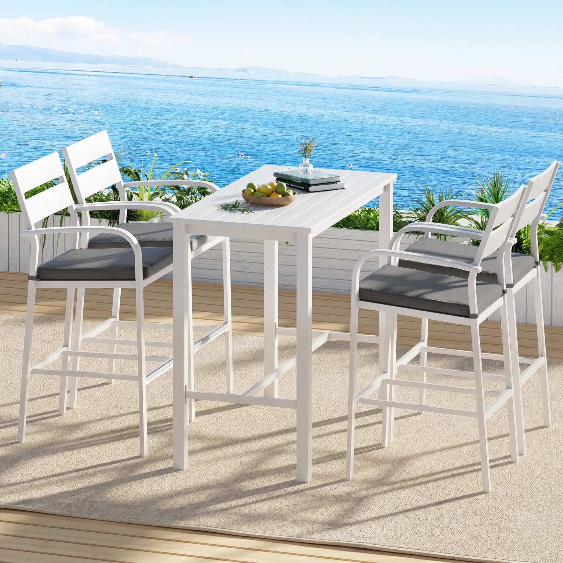 Gardeon Outdoor Bar Set 5-Piece Patio Dining Chairs Aluminium Table Stools White - Homecoze