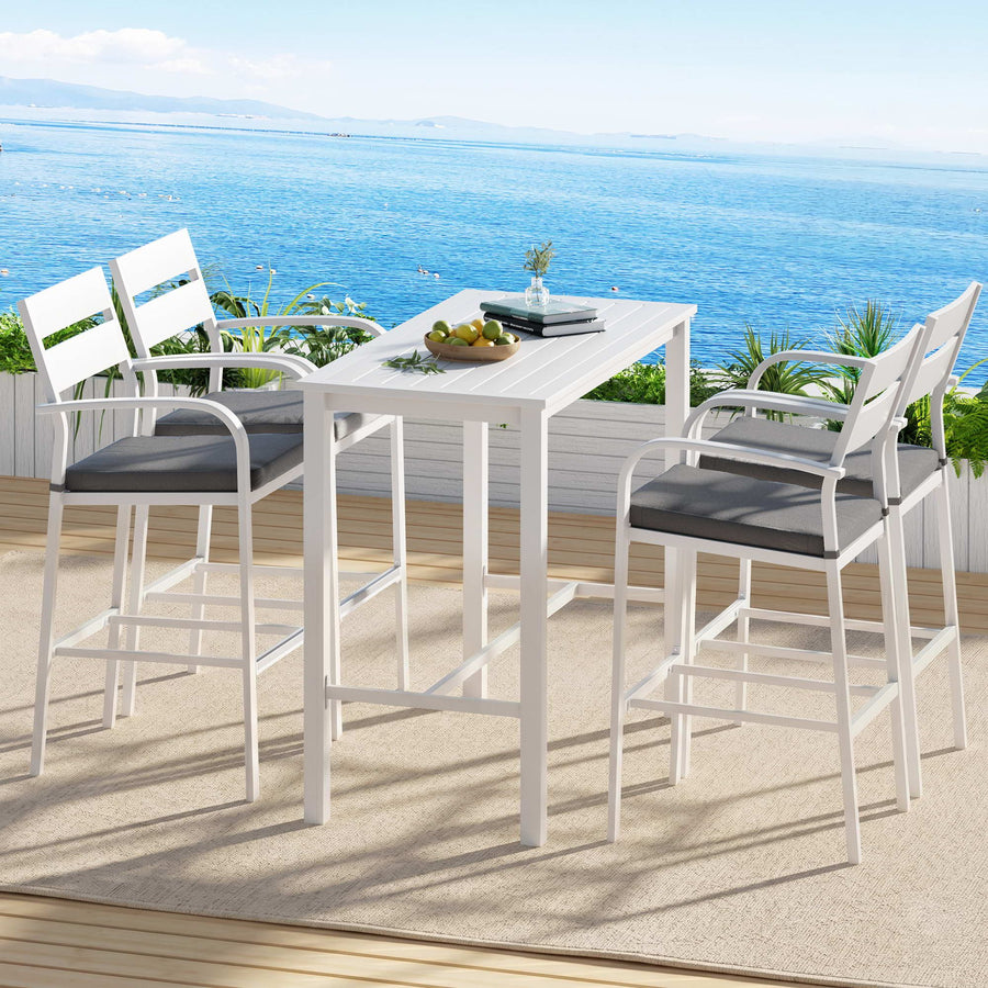 Gardeon Outdoor Bar Set 5-Piece Patio Dining Chairs Aluminium Table Stools White - Homecoze