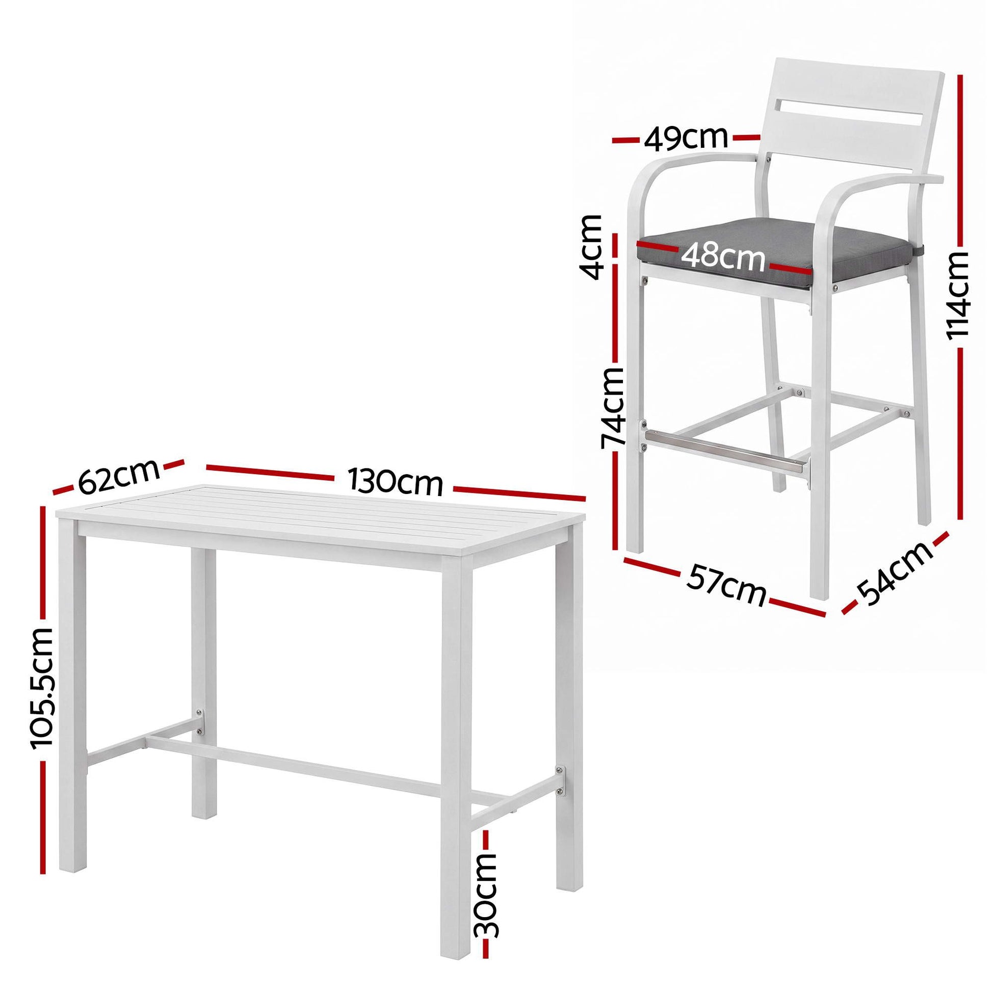 Gardeon Outdoor Bar Set 5-Piece Patio Dining Chairs Aluminium Table Stools White - Homecoze