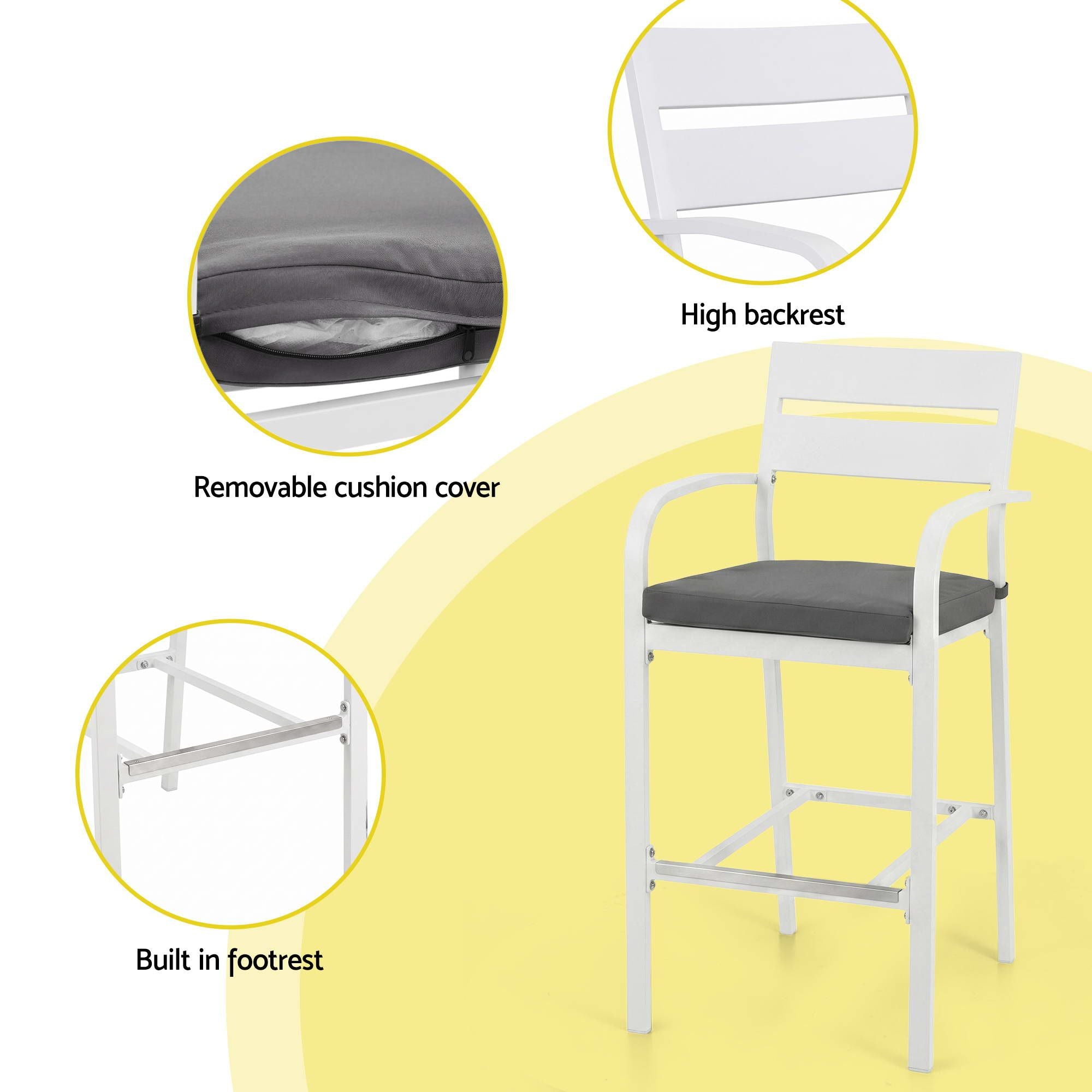 Gardeon Outdoor Bar Set 5-Piece Patio Dining Chairs Aluminium Table Stools White - Homecoze