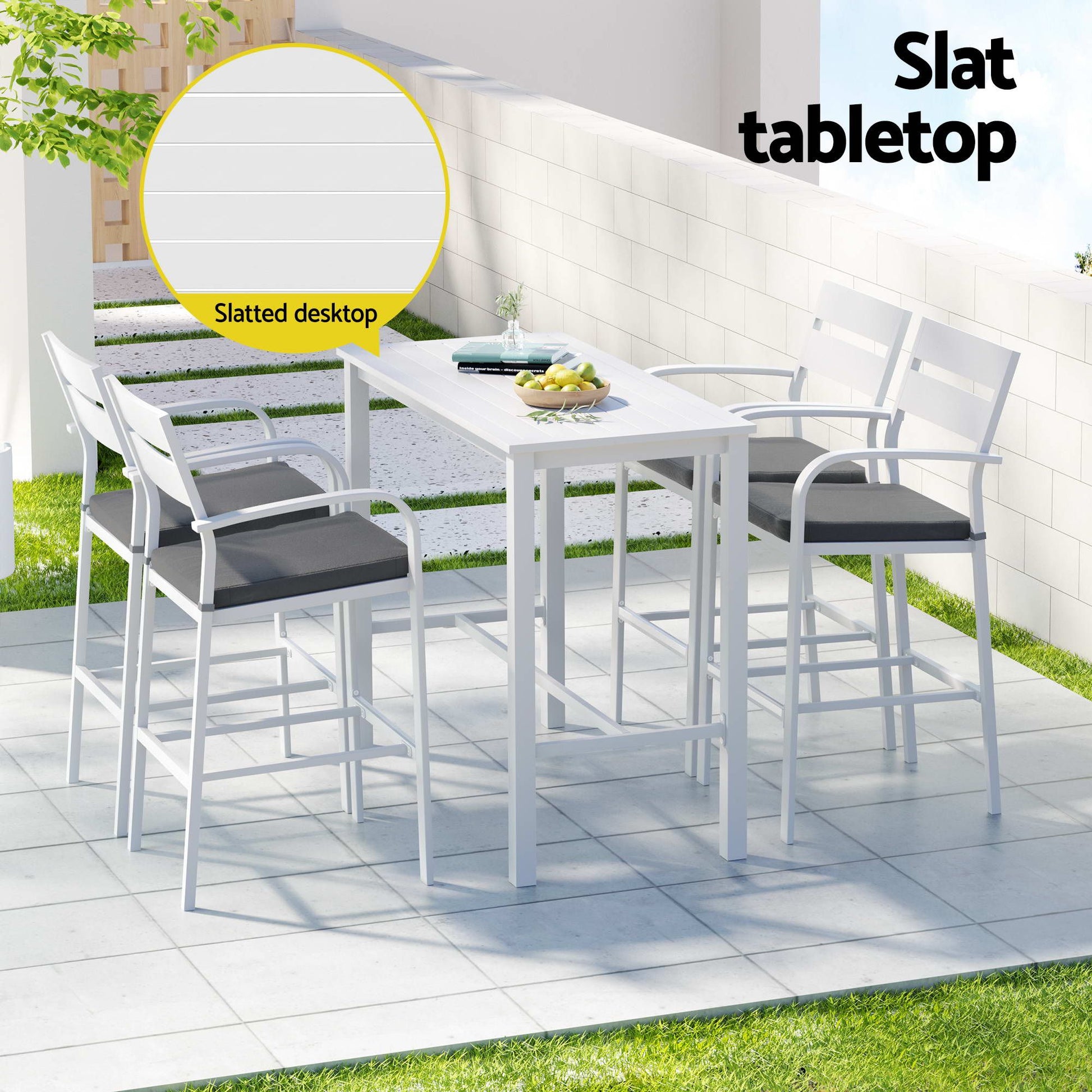 Gardeon Outdoor Bar Set 5-Piece Patio Dining Chairs Aluminium Table Stools White - Homecoze