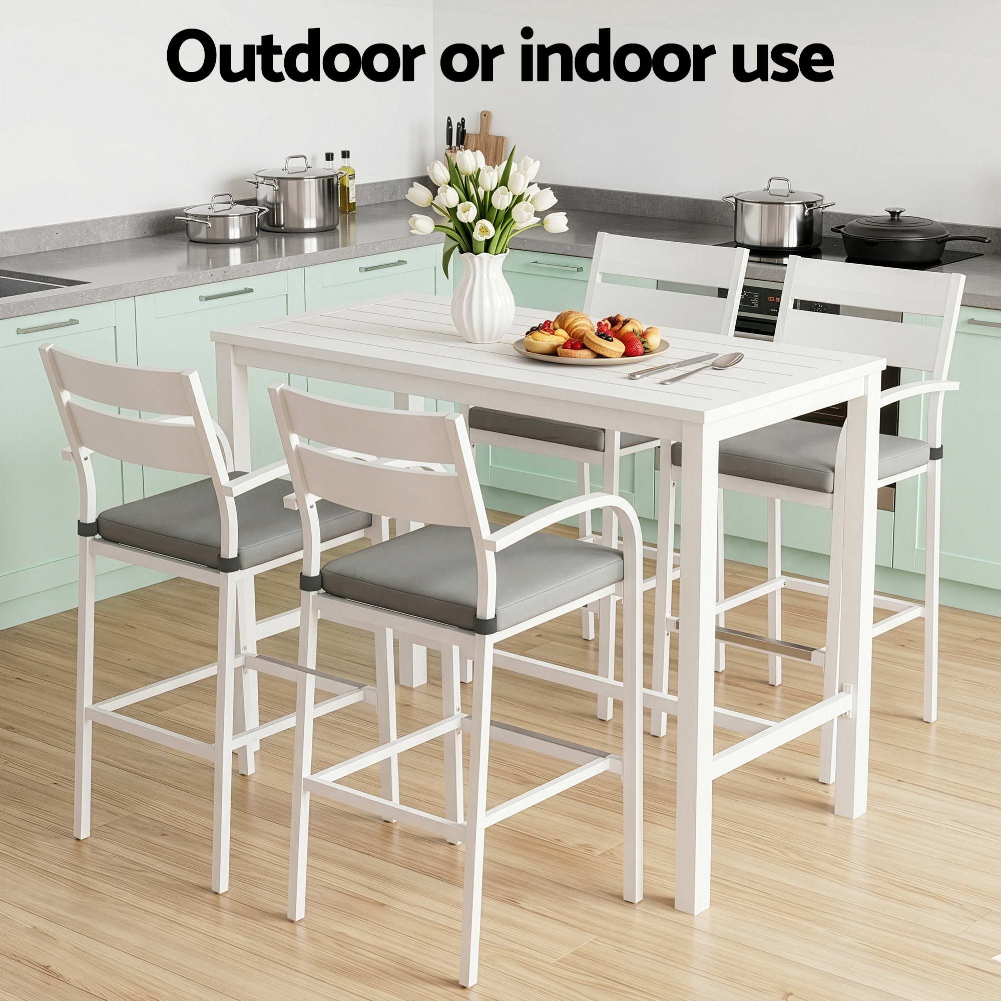 Gardeon Outdoor Bar Set 5-Piece Patio Dining Chairs Aluminium Table Stools White - Homecoze