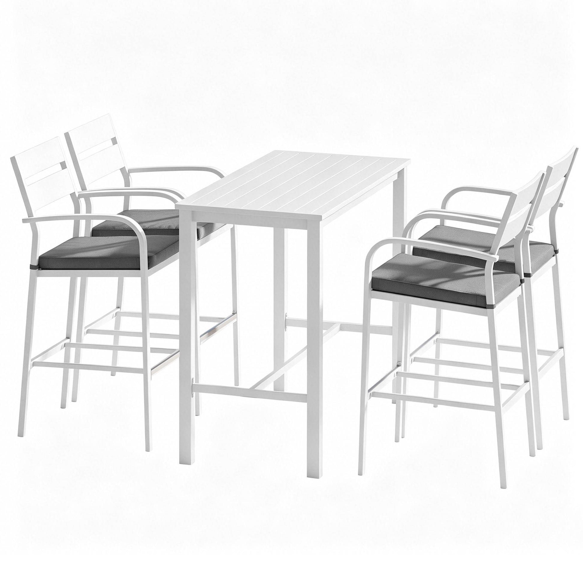 Gardeon Outdoor Bar Set 5-Piece Patio Dining Chairs Aluminium Table Stools White - Homecoze
