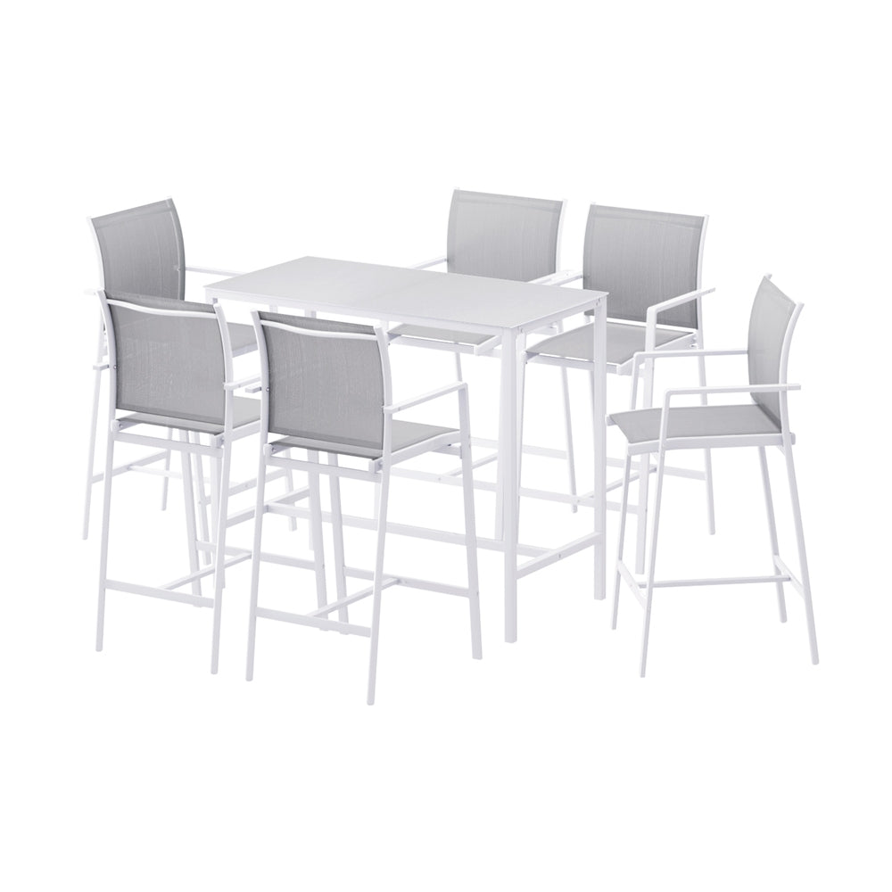 Gardeon 7PCS Outdoor Bar Set Stools Dining Chairs Table Patio Steel Bistro Set White - Homecoze