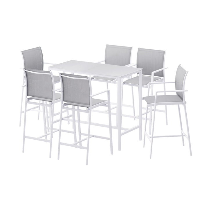 Gardeon 7PCS Outdoor Bar Set Stools Dining Chairs Table Patio Steel Bistro Set White - Homecoze