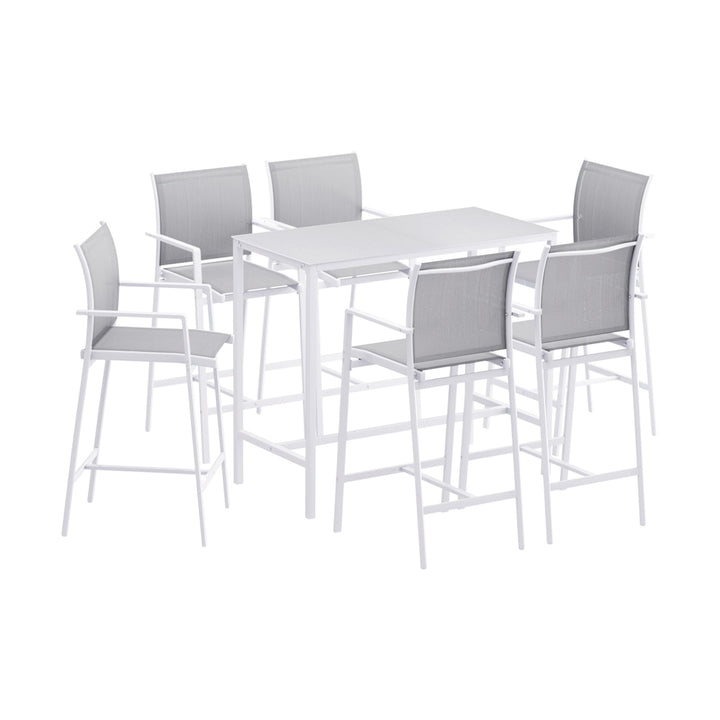 Gardeon 7PCS Outdoor Bar Set Stools Dining Chairs Table Patio Steel Bistro Set White - Homecoze