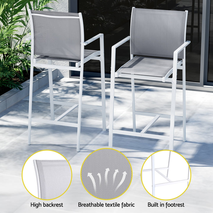 Gardeon 7PCS Outdoor Bar Set Stools Dining Chairs Table Patio Steel Bistro Set White - Homecoze