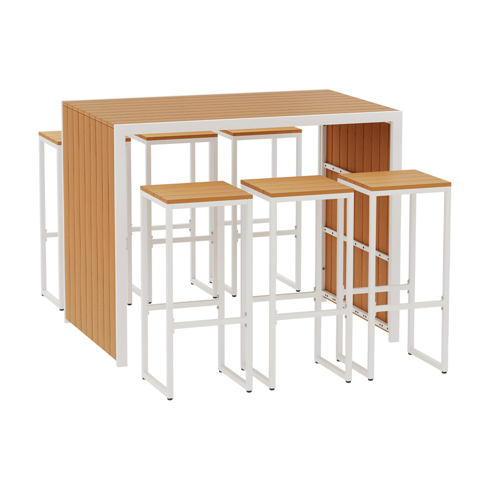 7 PC Outdoor Bar Table & Chairs Bistro Set - White & Brown - Homecoze