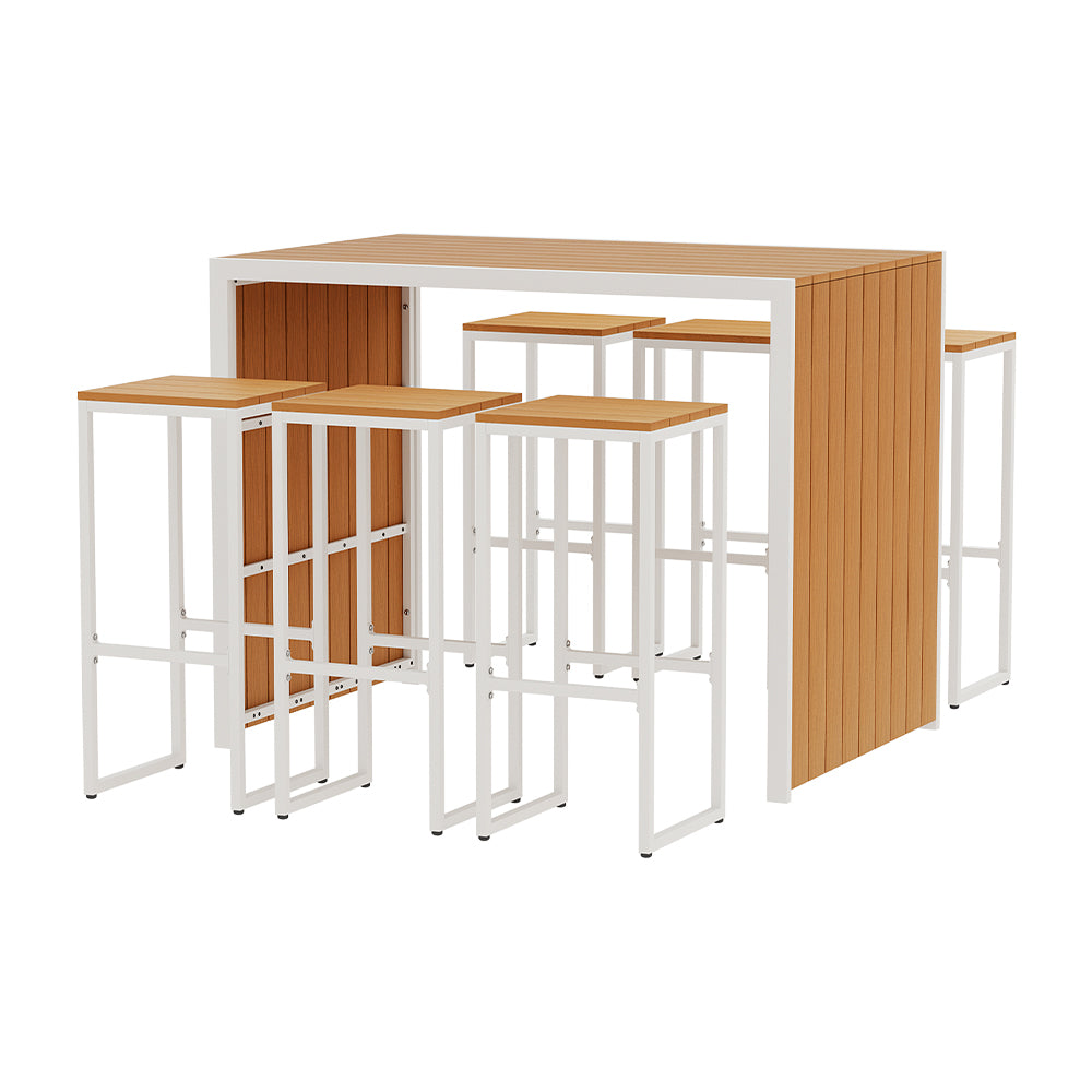 7 PC Outdoor Bar Table & Chairs Bistro Set - White & Brown - Homecoze