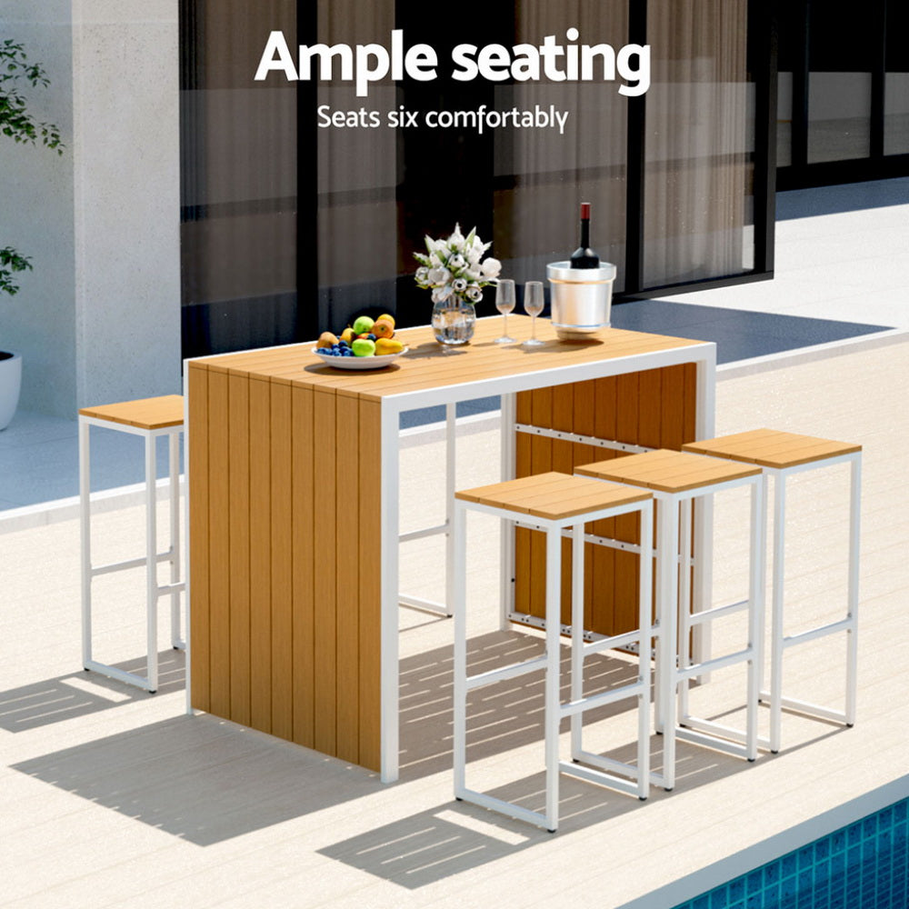 7 PC Outdoor Bar Table & Chairs Bistro Set - White & Brown - Homecoze