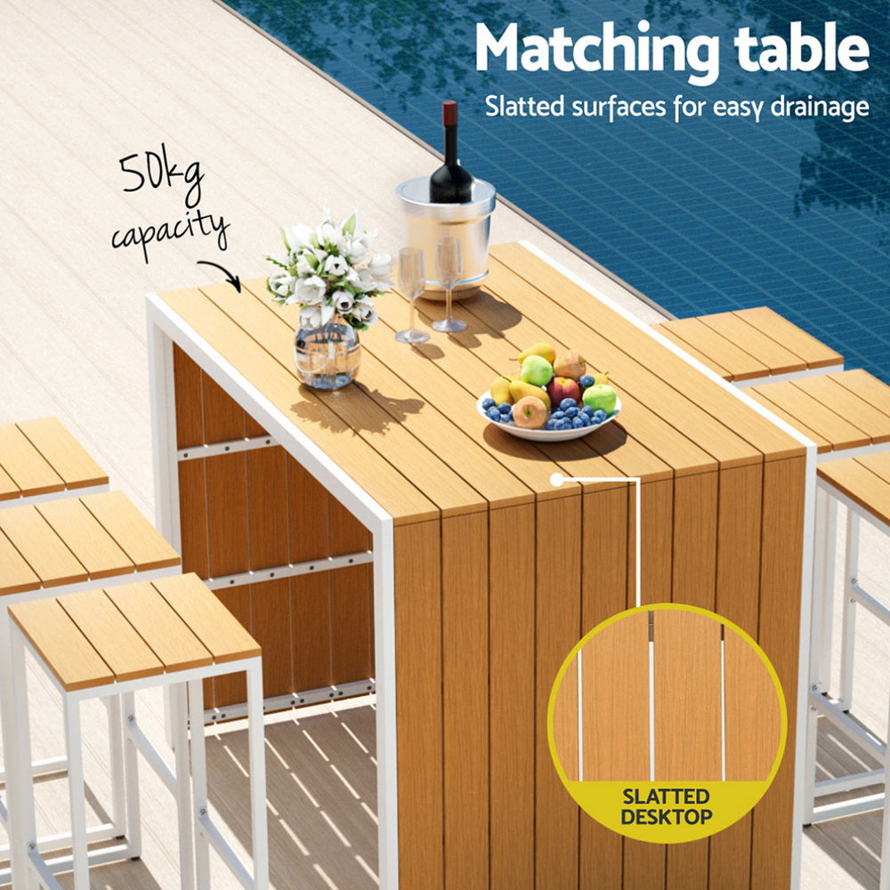 7 PC Outdoor Bar Table & Chairs Bistro Set - White & Brown - Homecoze