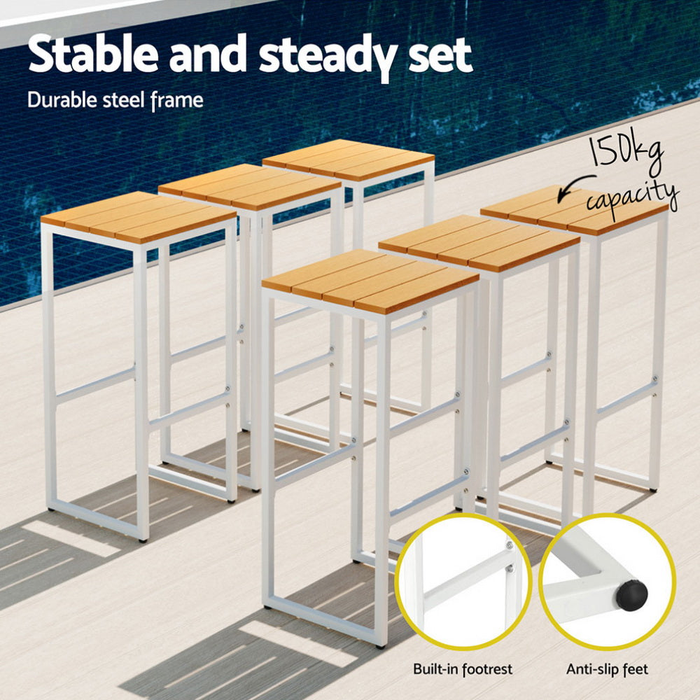 7 PC Outdoor Bar Table & Chairs Bistro Set - White & Brown - Homecoze