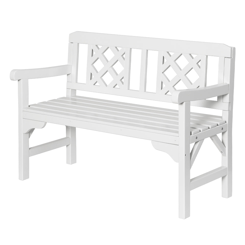 Wooden 2 Seater Garden Bench Chair - White - Homecoze