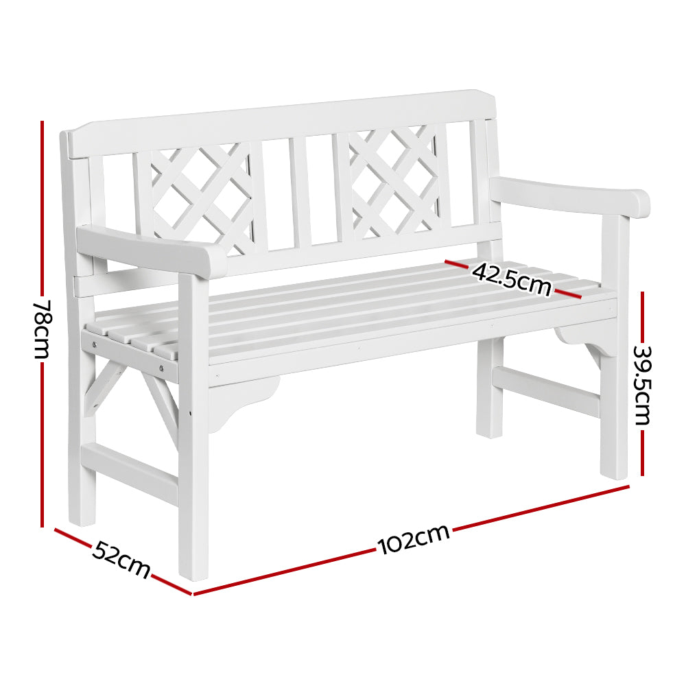 Wooden 2 Seater Garden Bench Chair - White - Homecoze