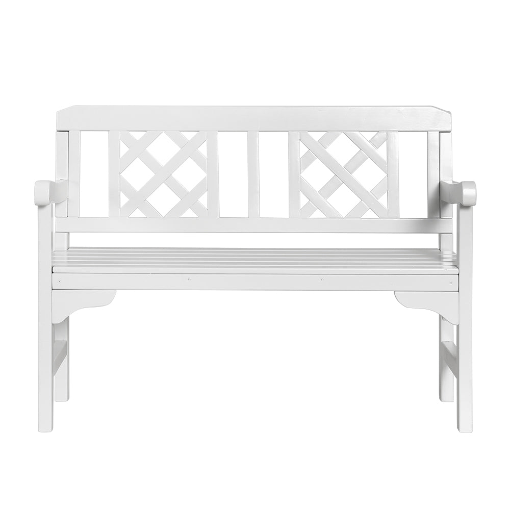 Wooden 2 Seater Garden Bench Chair - White - Homecoze
