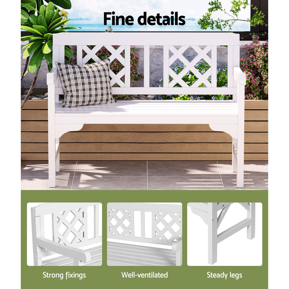 Wooden 2 Seater Garden Bench Chair - White - Homecoze