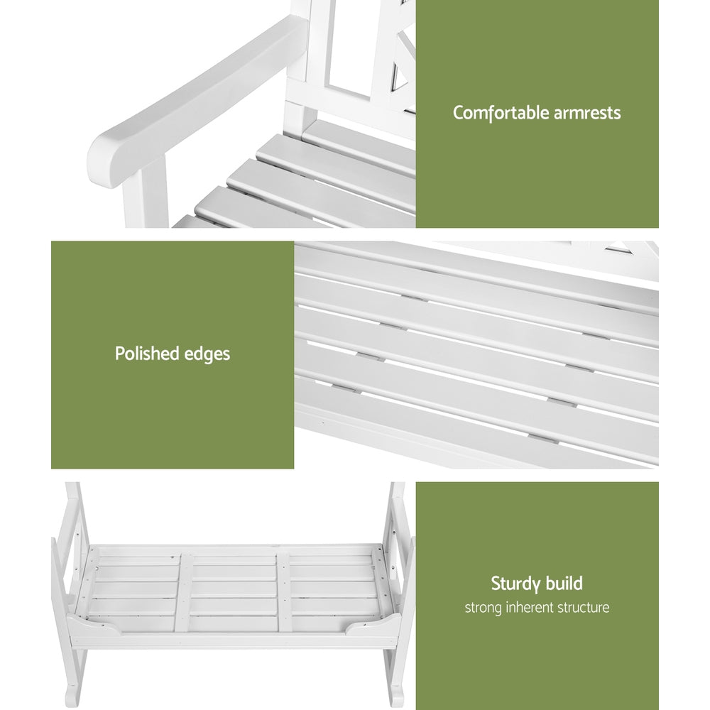 Wooden 2 Seater Garden Bench Chair - White - Homecoze