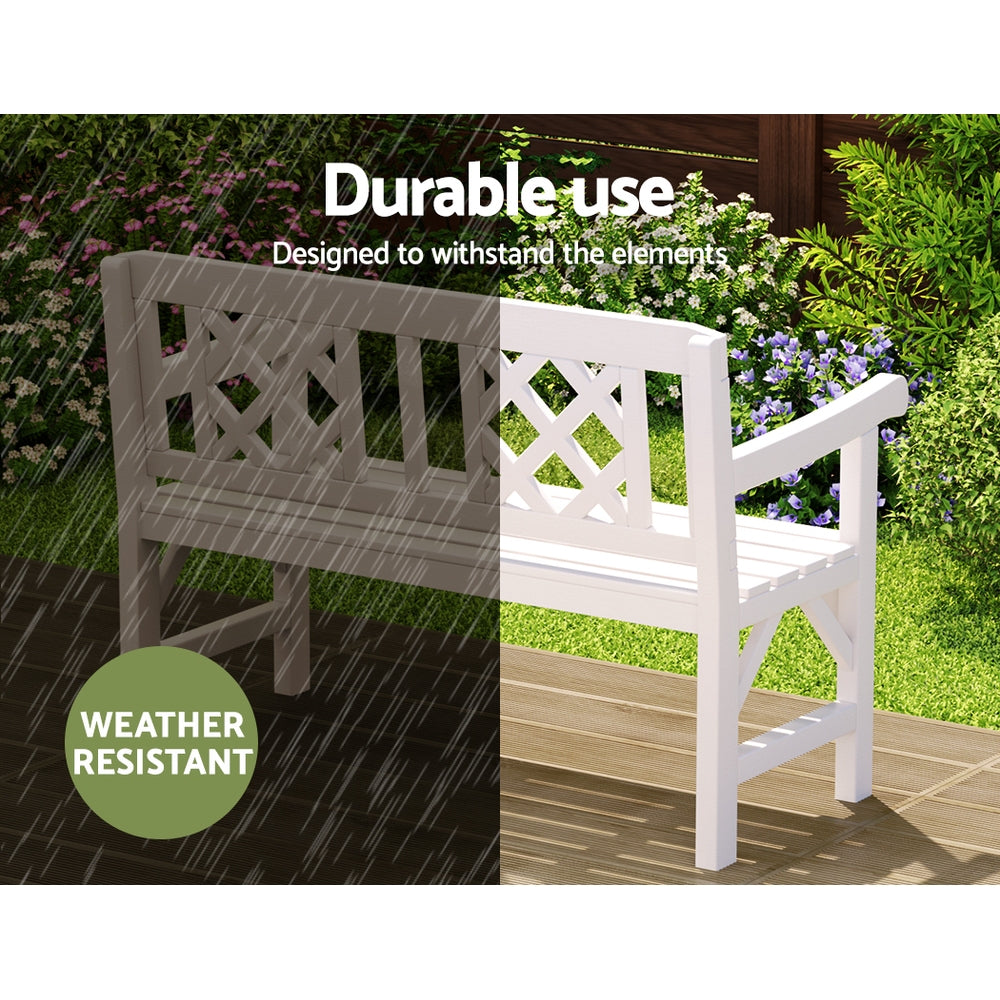 Wooden 2 Seater Garden Bench Chair - White - Homecoze
