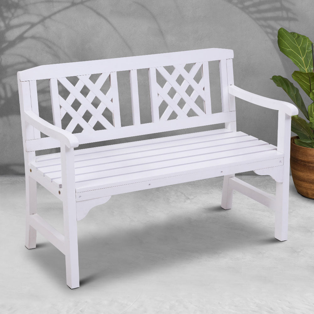 Wooden 2 Seater Garden Bench Chair - White - Homecoze
