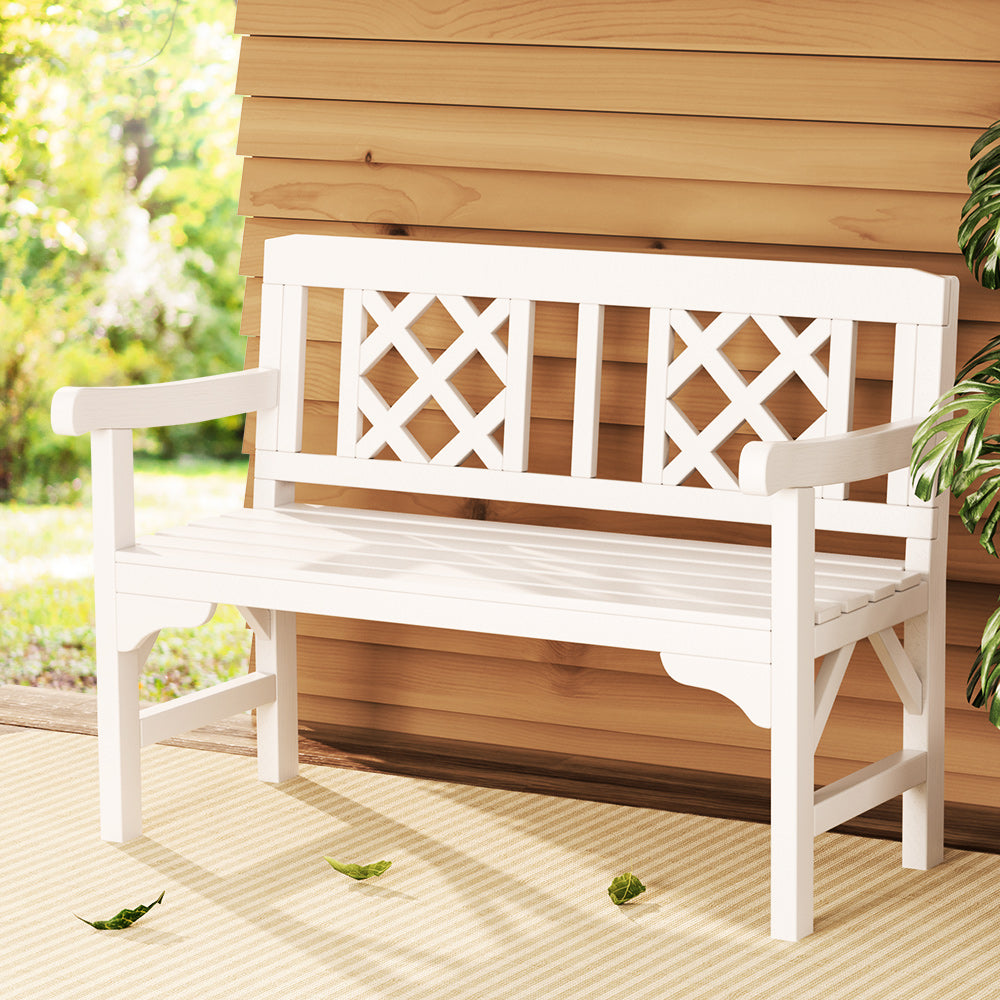 Wooden 2 Seater Garden Bench Chair - White - Homecoze