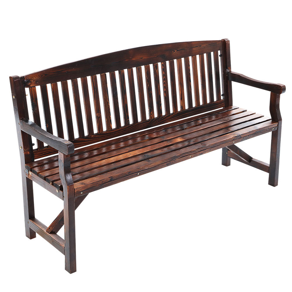 Wooden 3 Seater Garden Bench Chair - Charcoal Brown - Homecoze