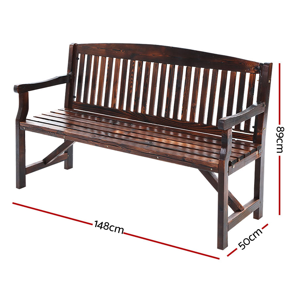 Wooden 3 Seater Garden Bench Chair - Charcoal Brown - Homecoze