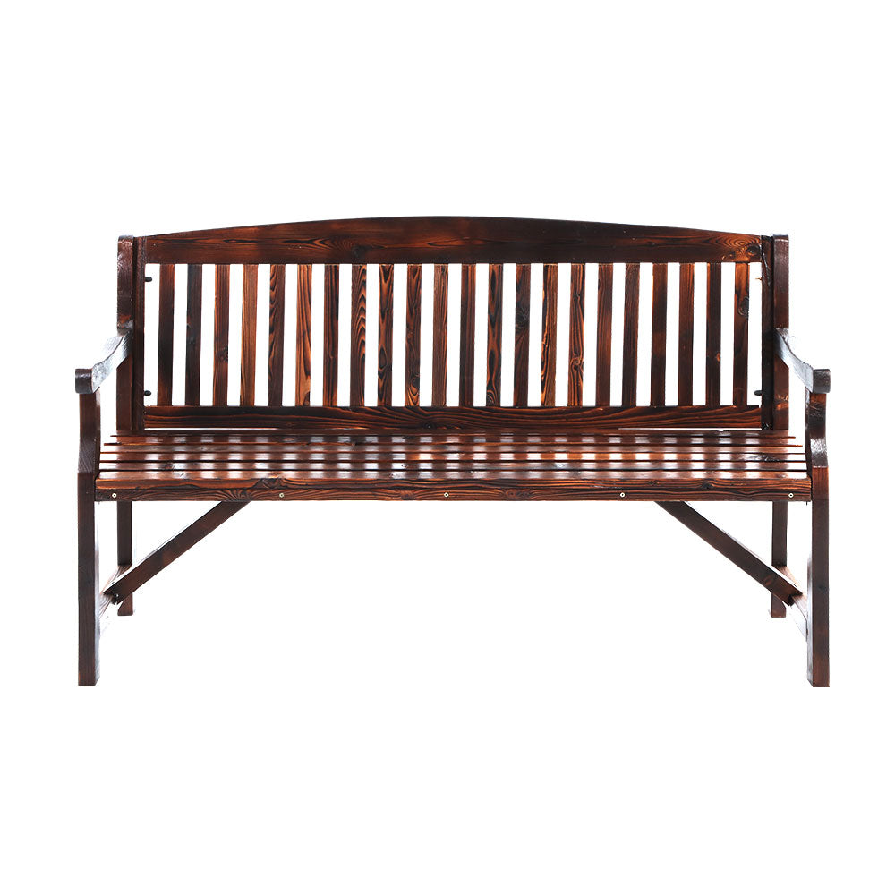 Wooden 3 Seater Garden Bench Chair - Charcoal Brown - Homecoze