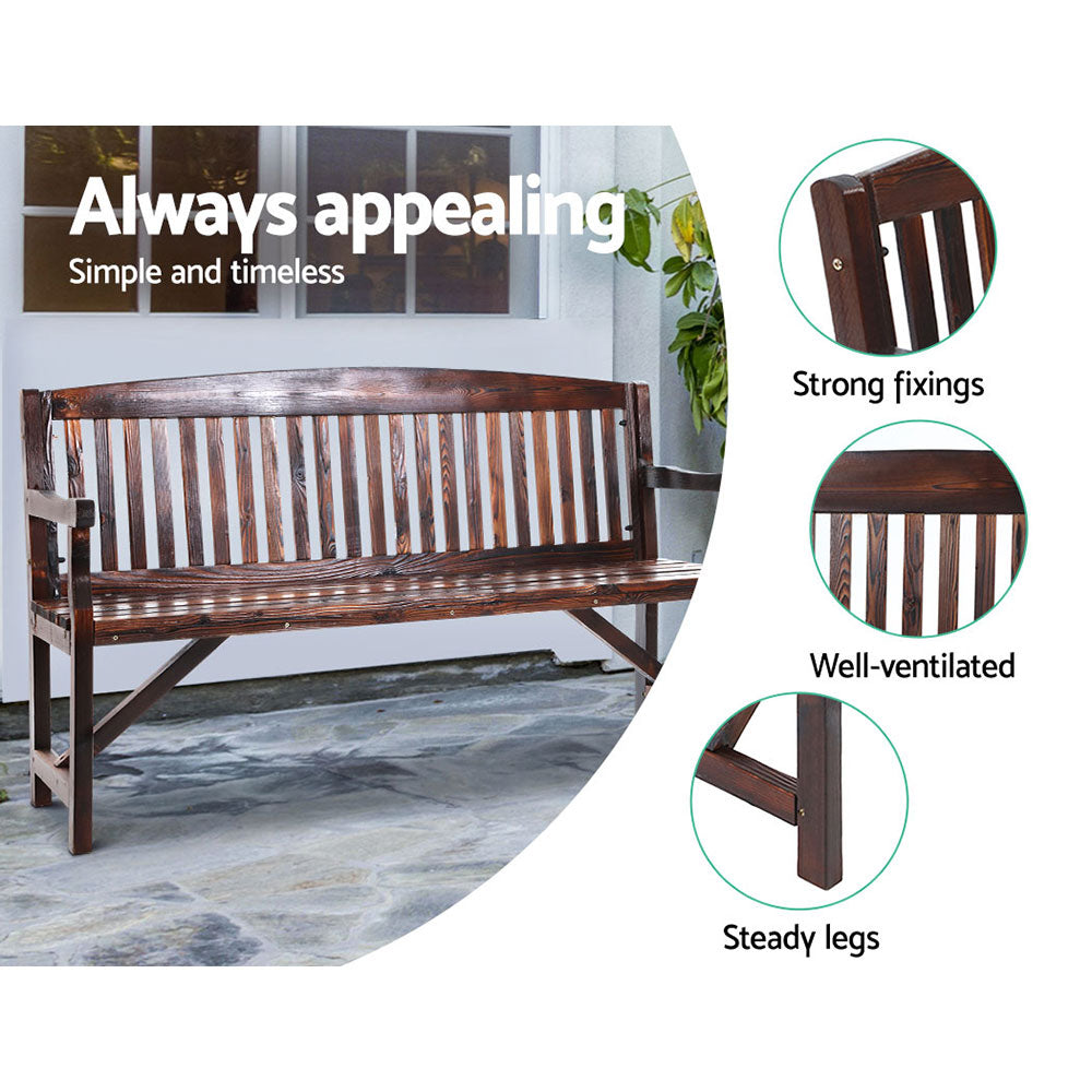 Wooden 3 Seater Garden Bench Chair - Charcoal Brown - Homecoze