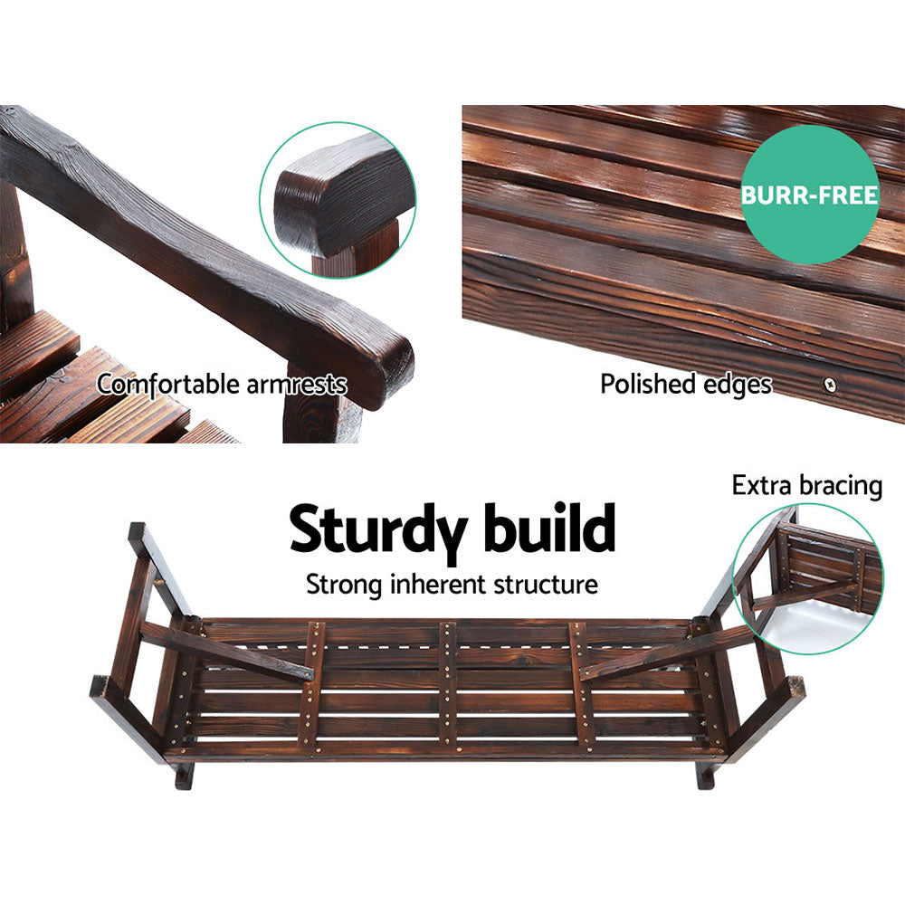 Wooden 3 Seater Garden Bench Chair - Charcoal Brown - Homecoze