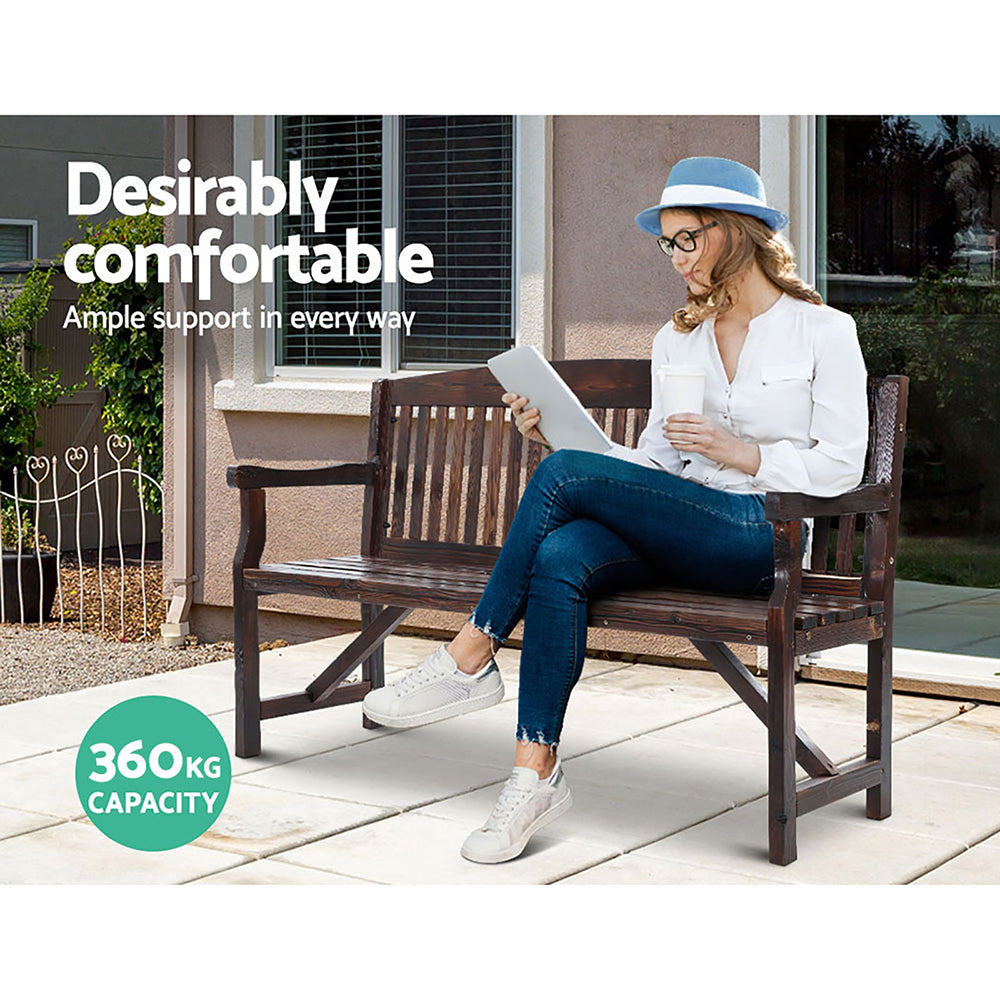 Wooden 3 Seater Garden Bench Chair - Charcoal Brown - Homecoze