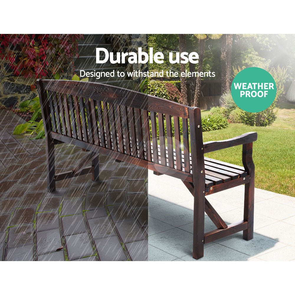 Wooden 3 Seater Garden Bench Chair - Charcoal Brown - Homecoze