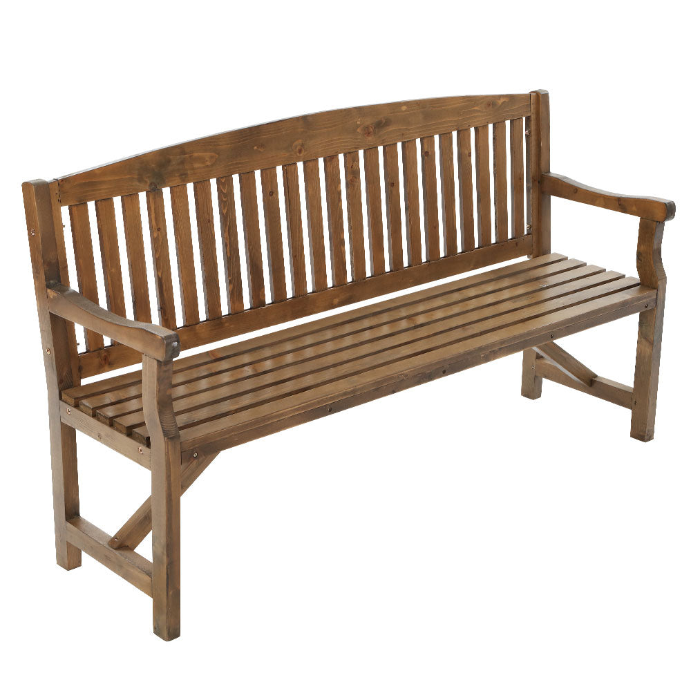 Wooden 3 Seater Garden Bench Chair - Brown - Homecoze