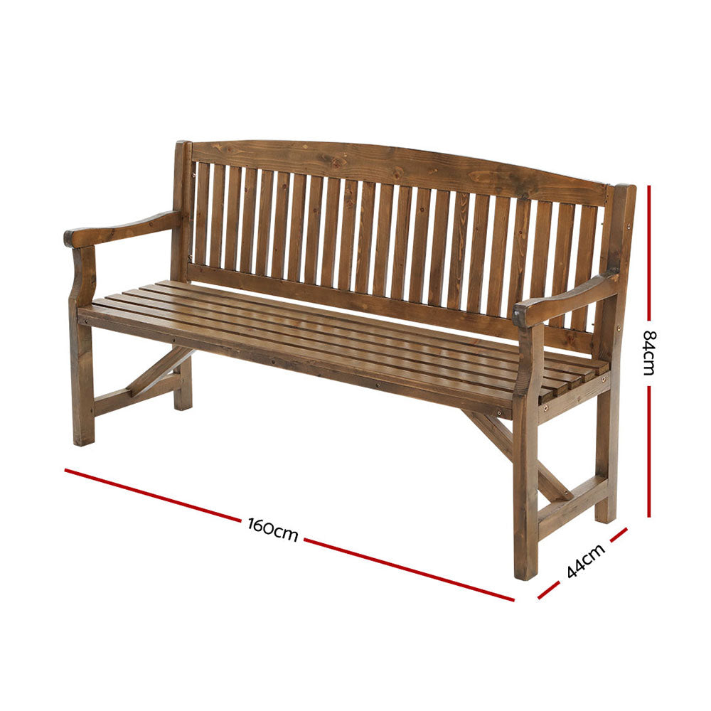 Wooden 3 Seater Garden Bench Chair - Brown - Homecoze