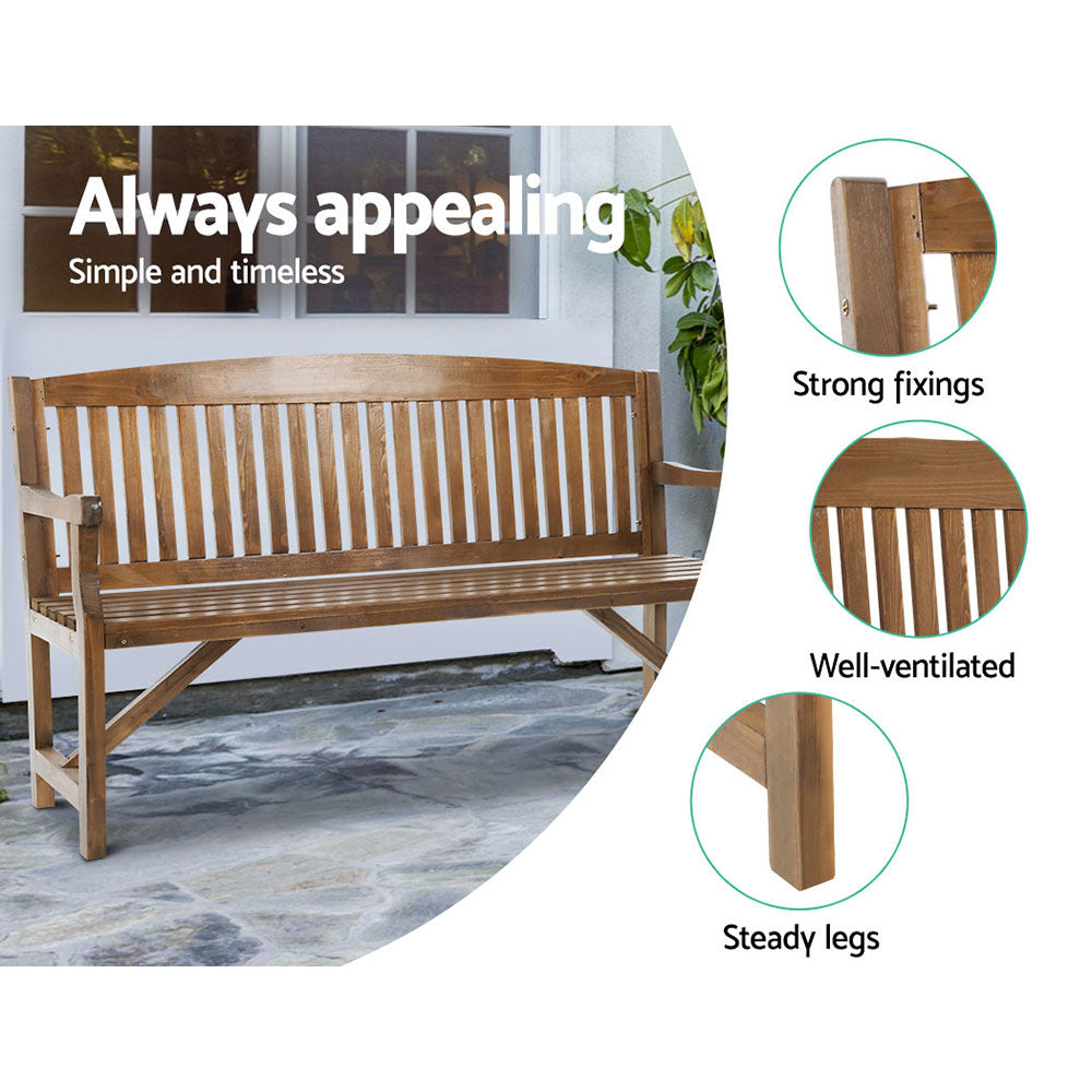 Wooden 3 Seater Garden Bench Chair - Brown - Homecoze