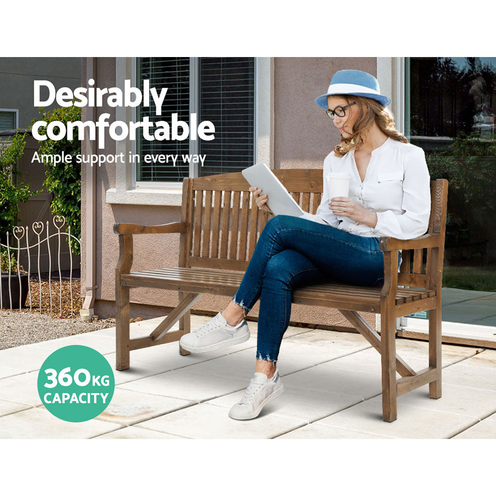 Wooden 3 Seater Garden Bench Chair - Brown - Homecoze