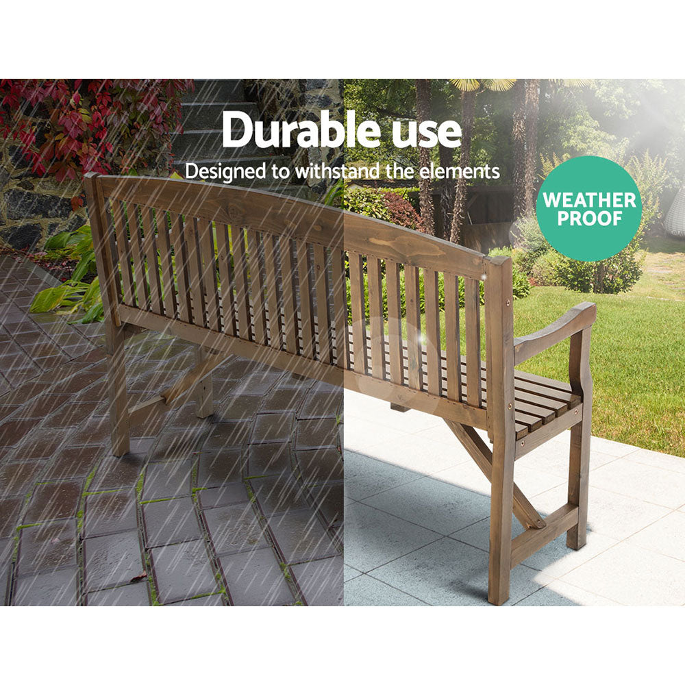 Wooden 3 Seater Garden Bench Chair - Brown - Homecoze