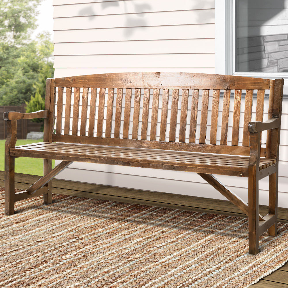 Wooden 3 Seater Garden Bench Chair - Brown - Homecoze