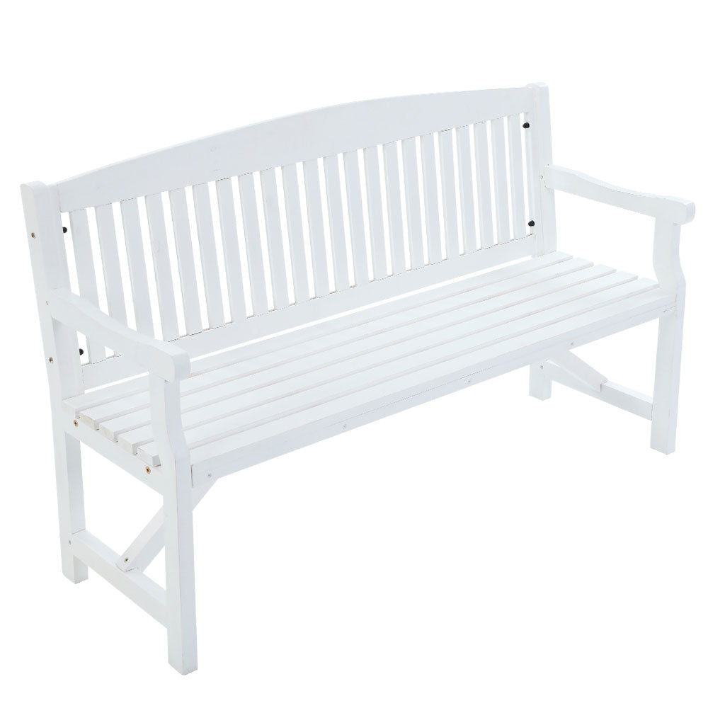 Wooden 3 Seater Garden Bench Chair - White - Homecoze
