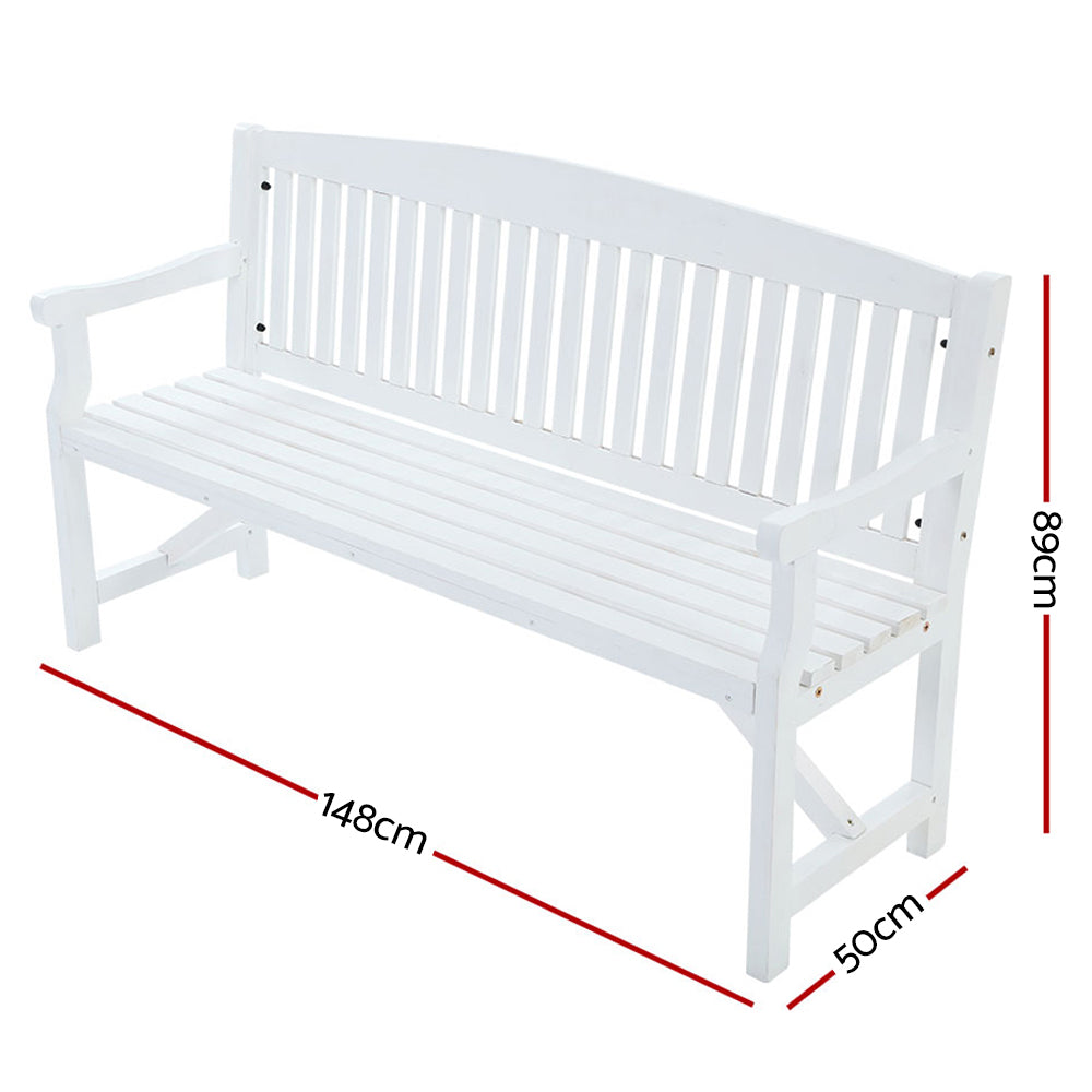 Wooden 3 Seater Garden Bench Chair - White - Homecoze